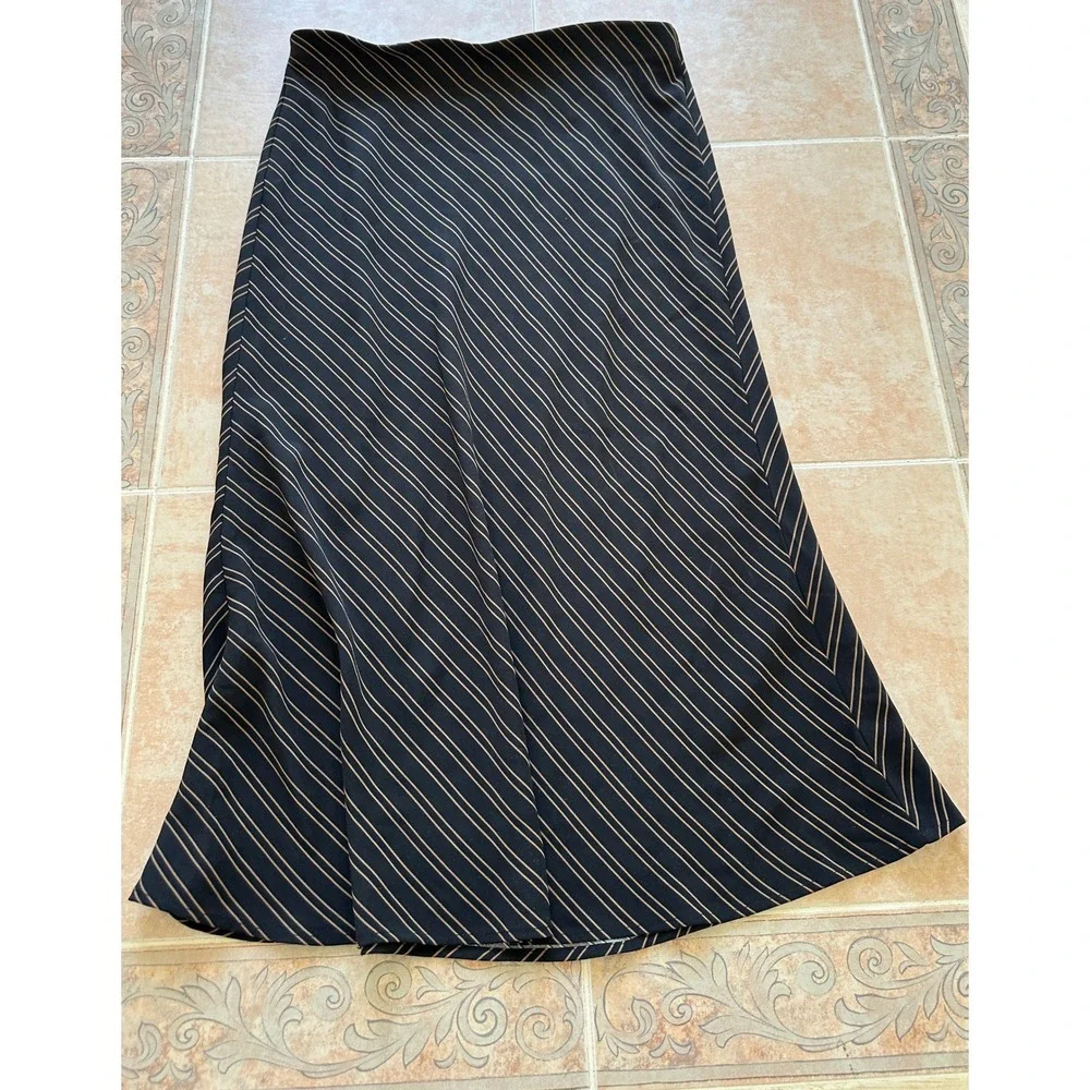 Rachel Zoe‎ Striped Midi Skirt A-Line Casual Black Size: 8 New No tags!